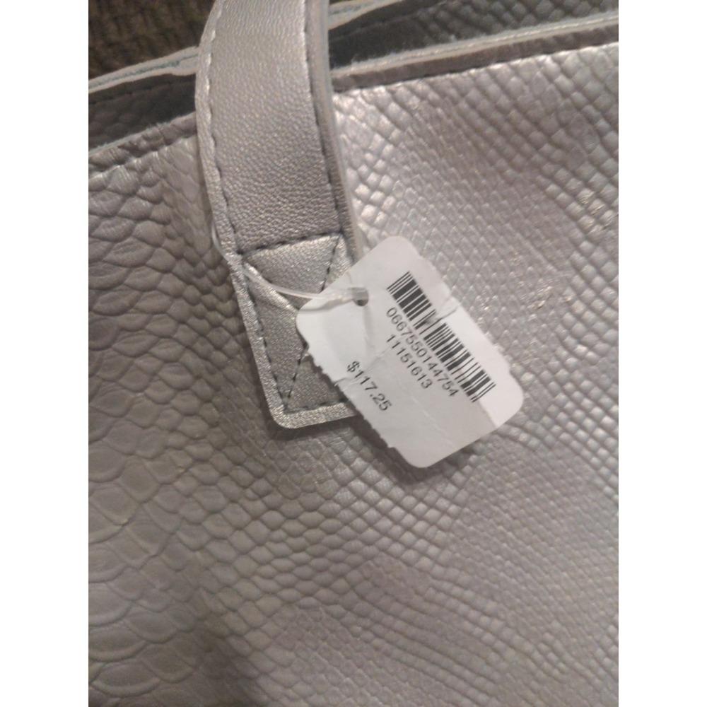 Bath & Body Works Large Silver Faux Leather Snakeskin Texture Tote Bag Purse - Picture 5 of 11